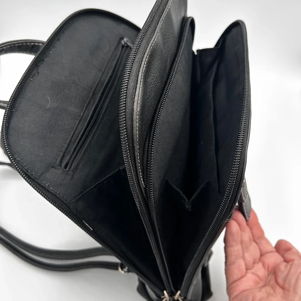 Rosetti Women's Black Leather Backpack Multi Pocket Contrast Stitch Bag Gorpcore